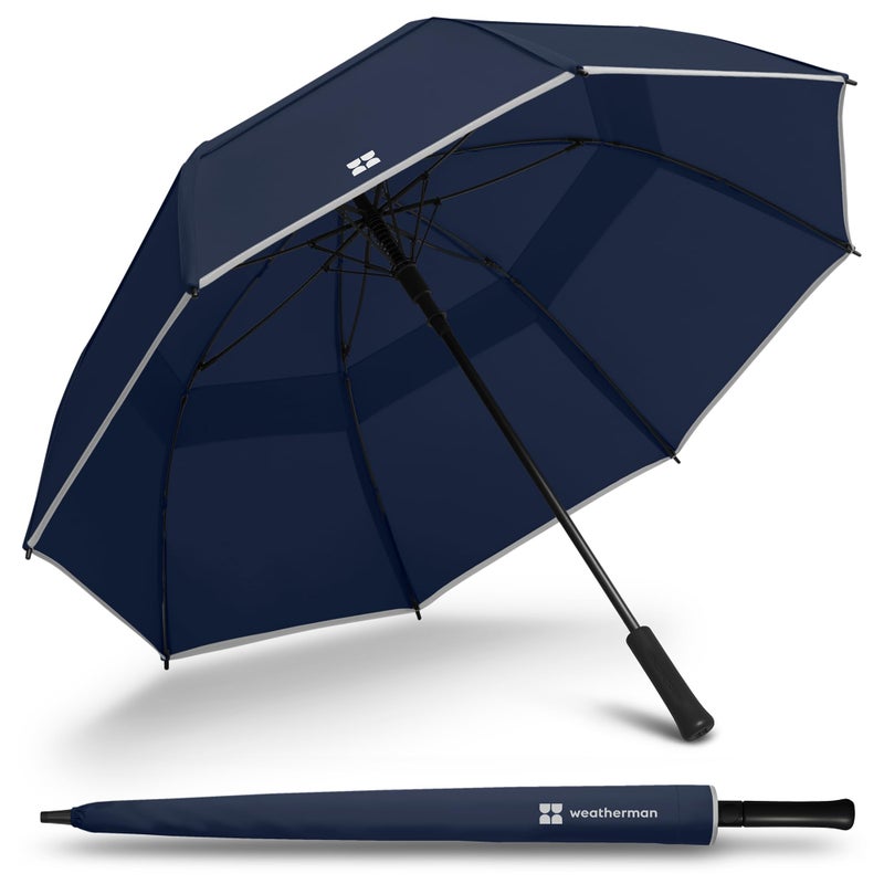 Weatherman Umbrella - Stick Umbrella - Windproof Umbrella Resists Up to 55 MPH Winds (Navy Blue) - Image 1
